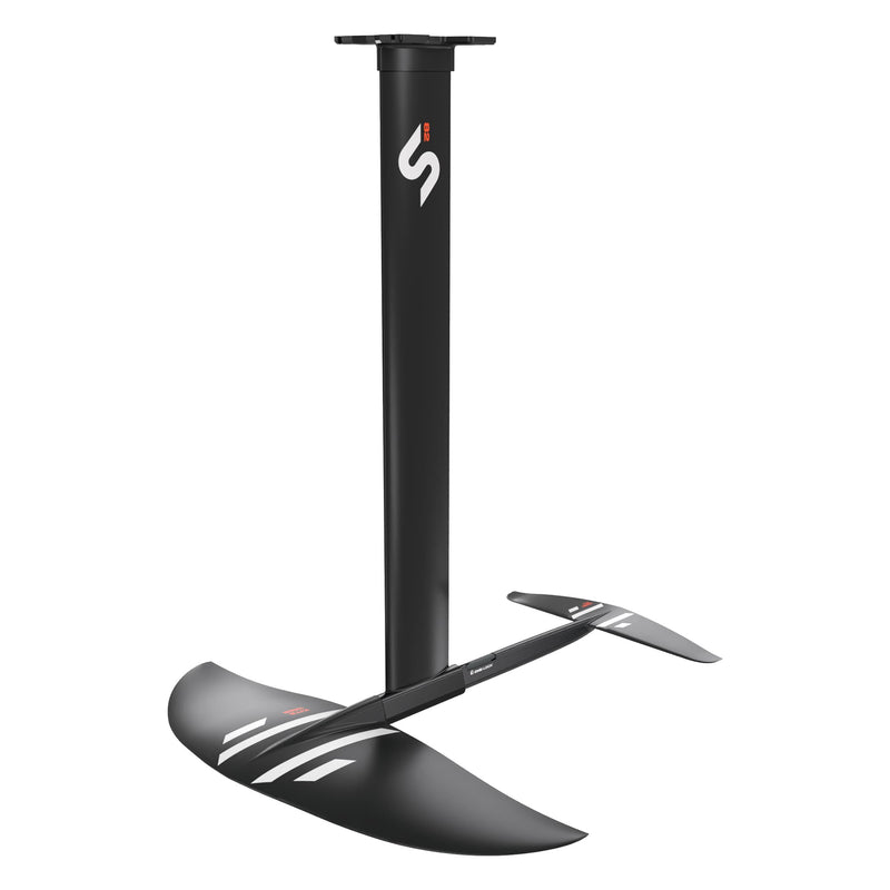 One-Lock Kite QuickStart Package foil showing a sleek black universal modular mast and wing system designed for stability and easy progression in kite foiling.